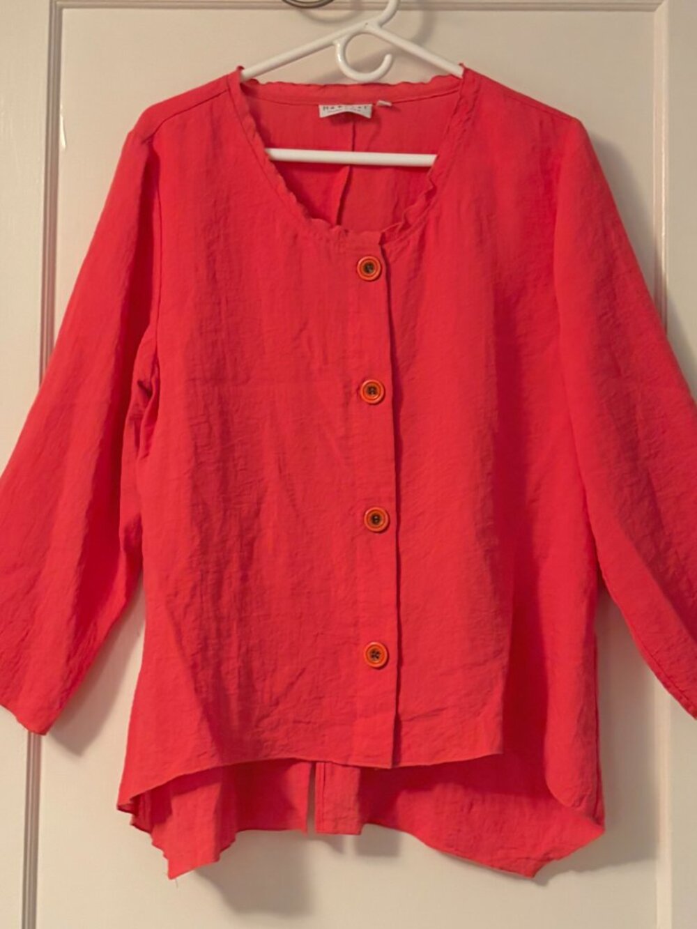 Habitat button front blouse size large 3/4 sleeve asymmetric hem coral lagenlook